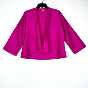 Lisbeth Open Front Dupioni Silk Jacket Womens XS Hot Pink 3/4 Sleeve